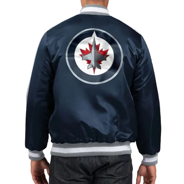 Navy Winnipeg Jets O-Line Varsity Satin Jacket