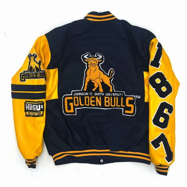 Navy & Yellow Johnson C. Smith Golden Bulls Ole Skool Wool Varsity Jacket