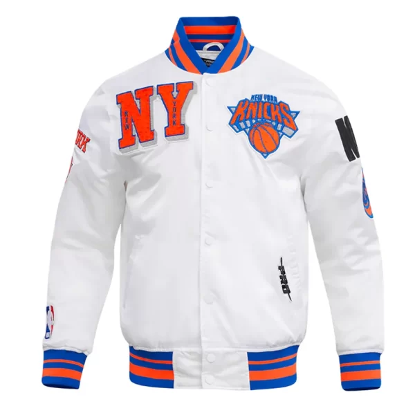 New York Knicks Mashup Classic Rib White Satin Jacket