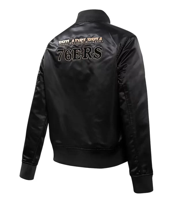 Philadelphia 76ers Glam Black Full-Snap Varsity Satin Jacket