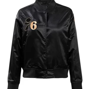 Philadelphia 76ers Glam Black Varsity Satin Jacket