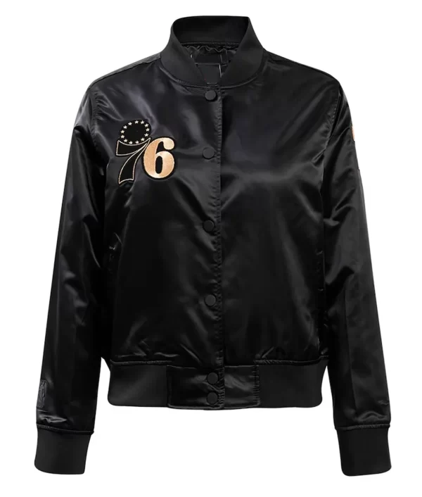 Philadelphia 76ers Glam Black Varsity Satin Jacket