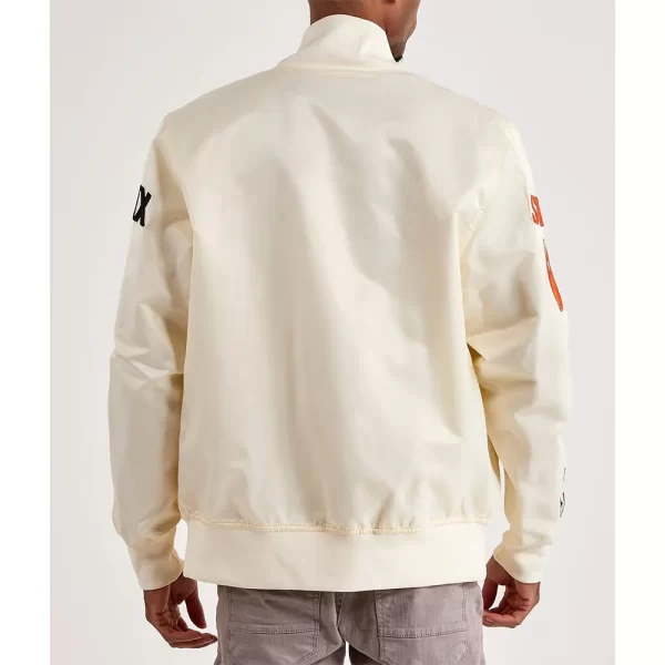 Phoenix Suns Off White Full-Snap Satin Bomber Jacket