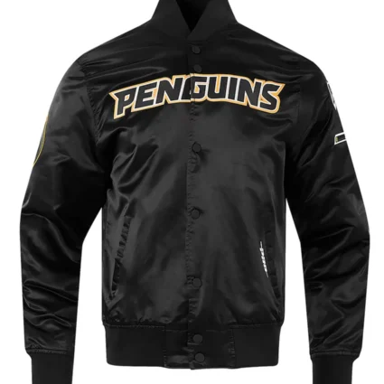Pittsburgh Penguins Glam Black Varsity Satin Jacket