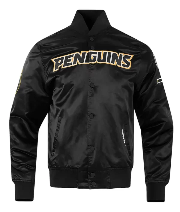 Pittsburgh Penguins Glam Black Varsity Satin Jacket