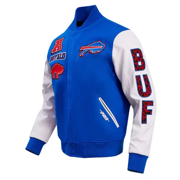 Royal and White Buffalo Bills Animal Print Varsity Jacket