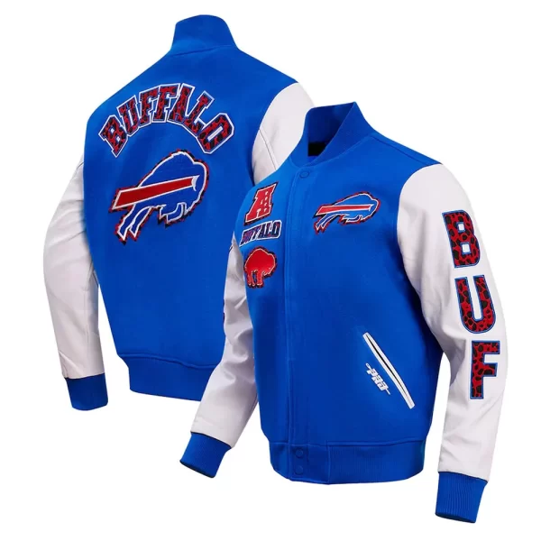 Royal and White Buffalo Bills Animal Print Varsity Jackets