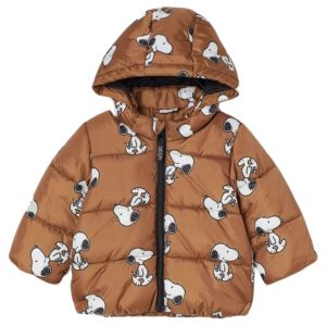 Snoopy Brown Hooded Brown Puffer Jacket