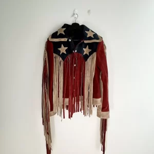 USA Stars and Stripes Suede Leather Fringe Jacket