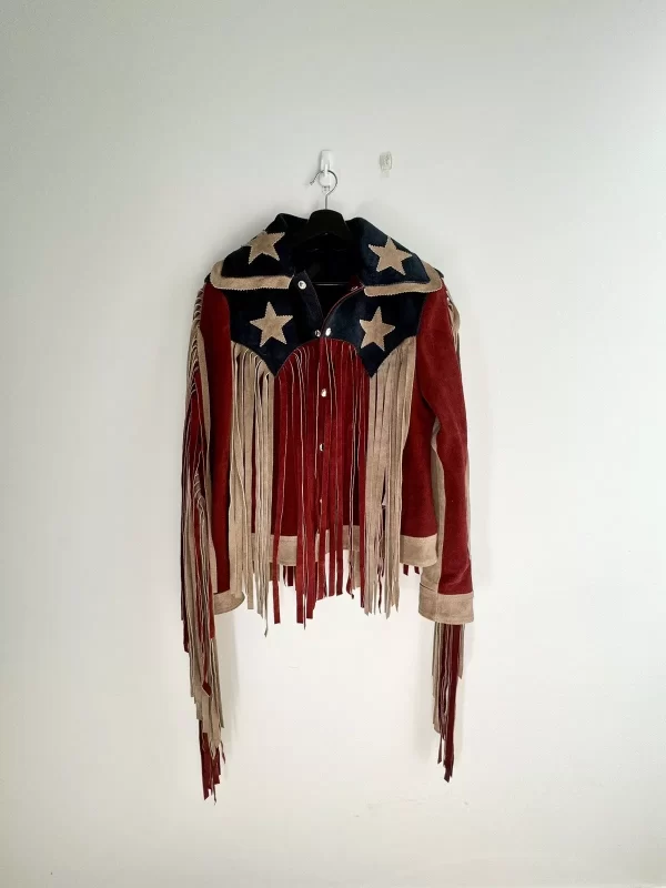 USA Stars and Stripes Suede Leather Fringe Jacket