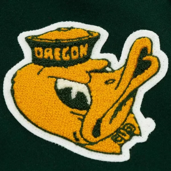 University of Oregon 1967 Green and Beige Varsity Wool Jacket