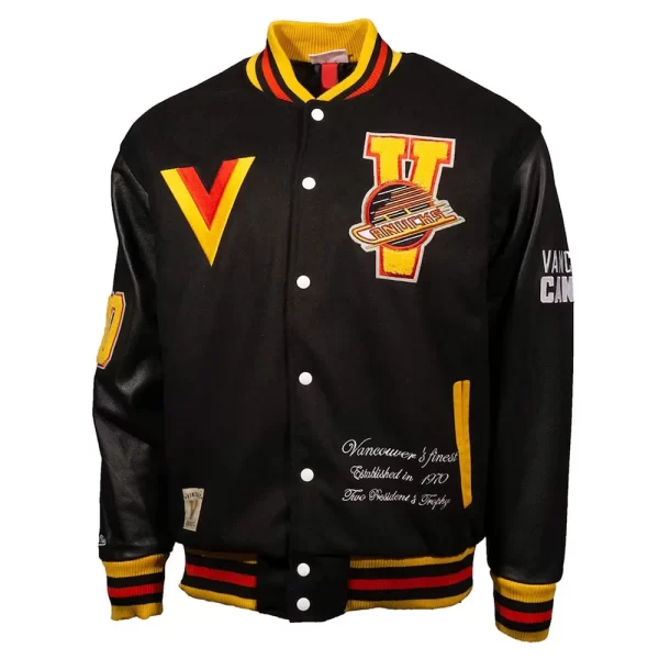 Vancouver Canucks Black Wool Letterman Jacket