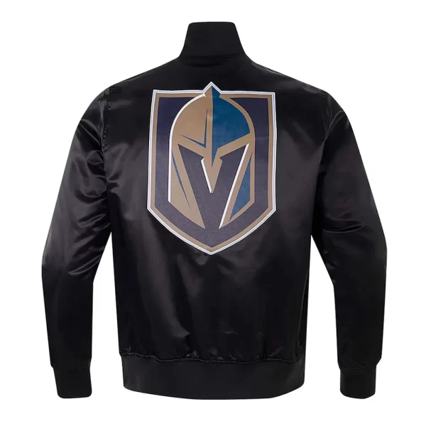 Vegas Golden Knights Classic Glam Black Satin Bomber Jacket