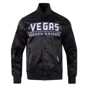 Vegas Golden Knights Glam Black Varsity Satin Jacket
