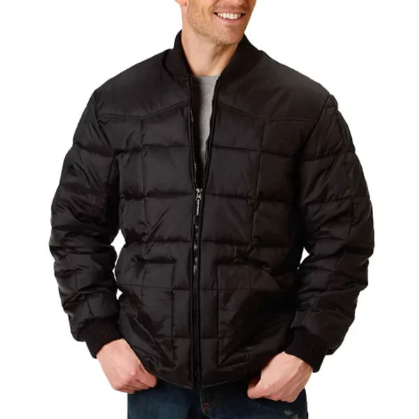 Western Yoke Poly Filled Quilted Black Jacket