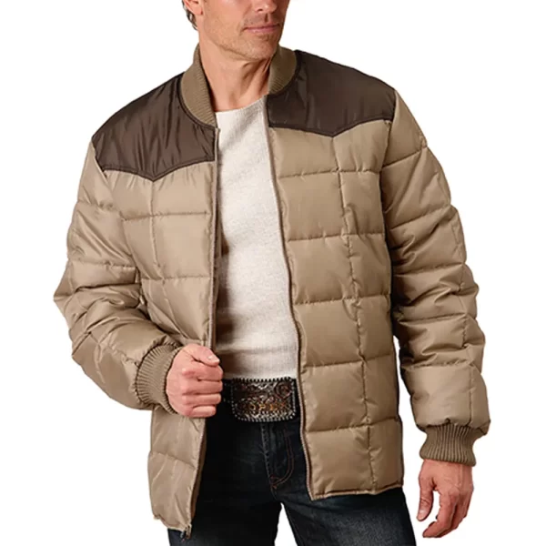 Western Yoke Poly Filled Quilted Brown Jacket