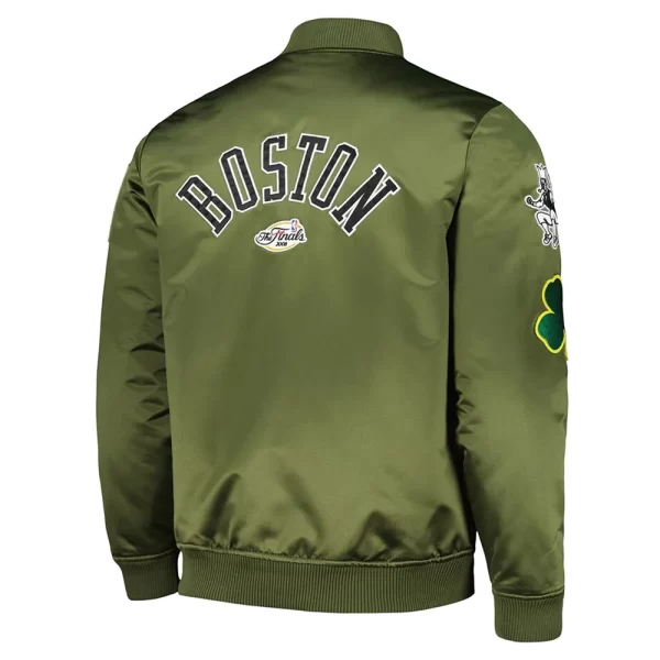 Boston Celtics Classics Retro Bomber Olive Full-Zip Satin Jacket