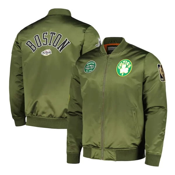 Boston Celtics Full-Zip Olive Bomber Jacket