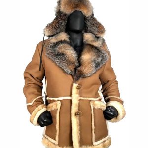 Calvin Sheepskin Shearling Toggled Fox Leather Coat
