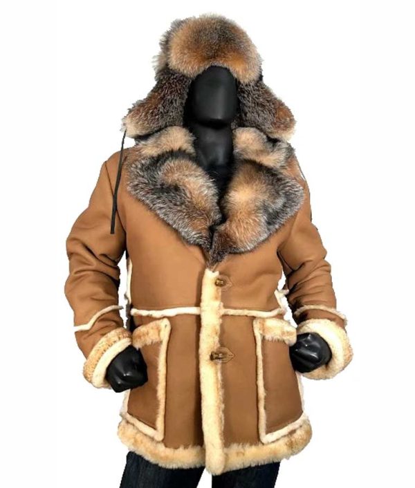 Calvin Sheepskin Shearling Toggled Fox Leather Coat