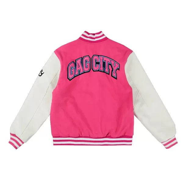 Gag City Pink and White Full-Snap Wool Varsity Jacket