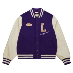 Los Angeles Lakers Purple and Off White Varsity Jacket