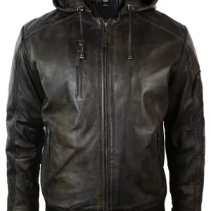 Men’s Dark Brown Distressed Zip Leather Jacket