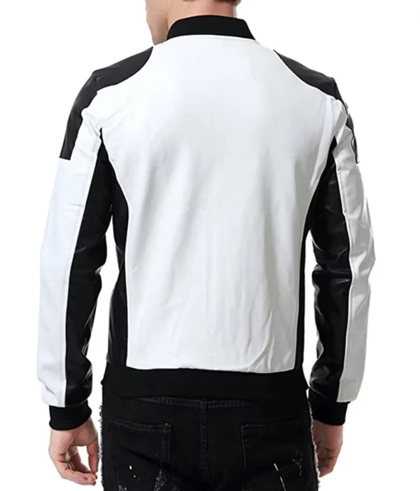 Men’s Motorcycle Black and White Leather Bomber Jacket