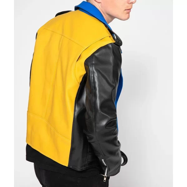 Men’s Multicolor Color Block Leather Motorcycle Jacket