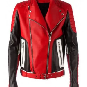 Men’s Padded Asymmetrical Motorcycle Black and Red Jacket