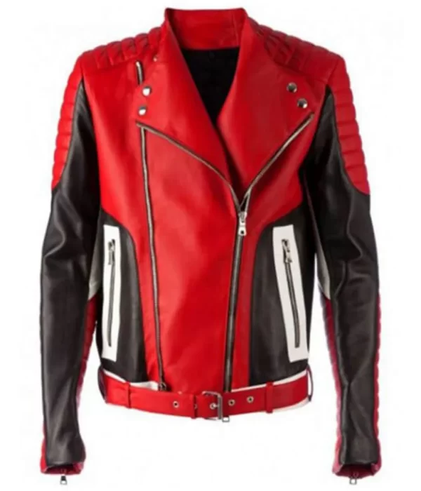 Men’s Padded Asymmetrical Motorcycle Black and Red Jacket