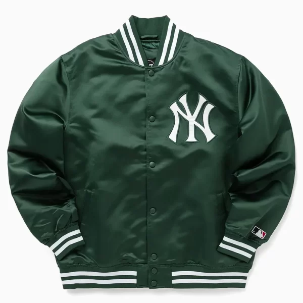 NY Yankees Green Bomber Satin Jacket