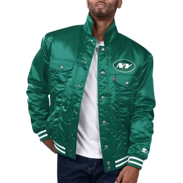 New York Jets Silver Tab Trucker Satin Jacket