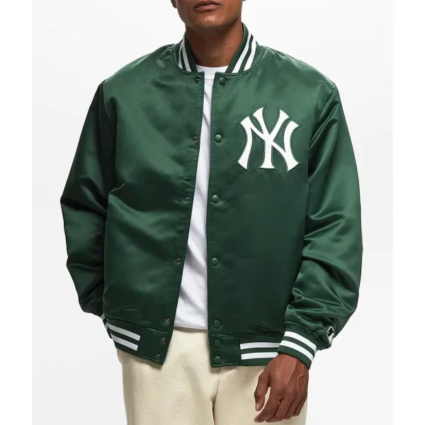 New York Yankees Green Bomber Satin Jacket