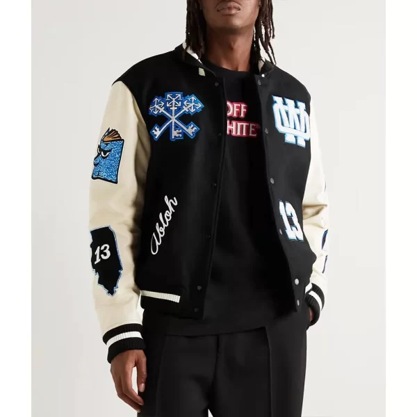 Off-White Appliquéd Felt and Varsity Jacket