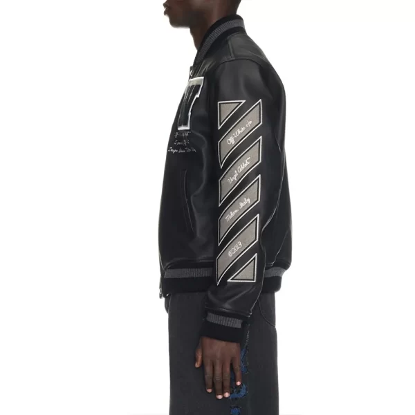 Off-White Full Black Leather Varsity Jacket