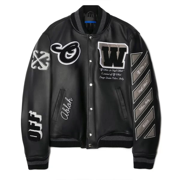 Off-White Full Black Leather Varsity Jacket