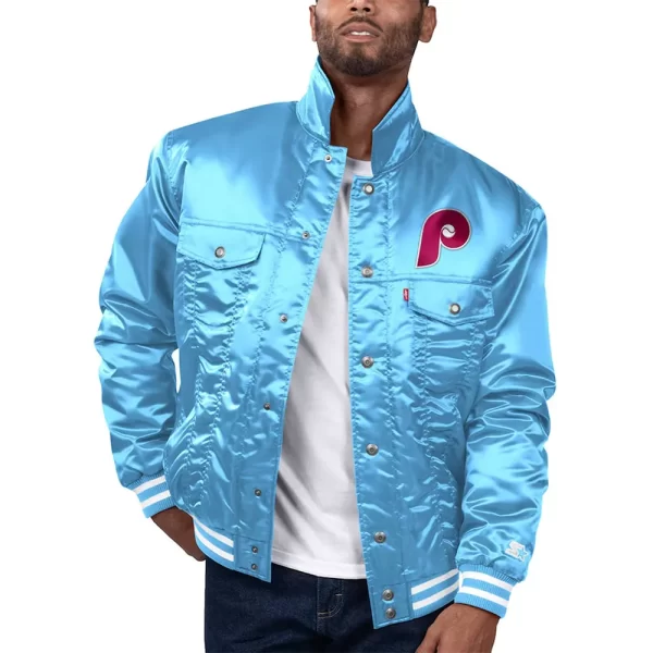 Philadelphia Phillies Light Blue Silver Tab Trucker Jacket