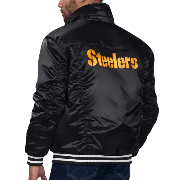 Pittsburgh Steelers Silver Tab Trucker Black Full-Snap Satin Jacket