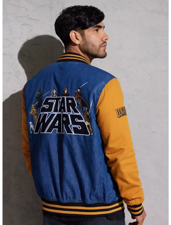 Star Wars Logo Denim Cotton Varsity Jacket