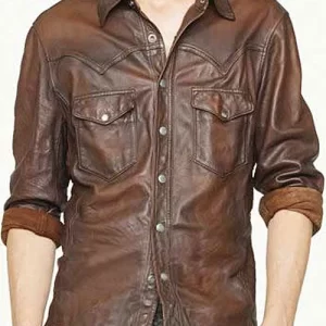 V Tab Sheep Skin Leather Shirt Jacket