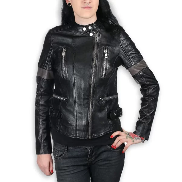 Women’s Megyn AC/DC Full-Zip Leather Black Jacket