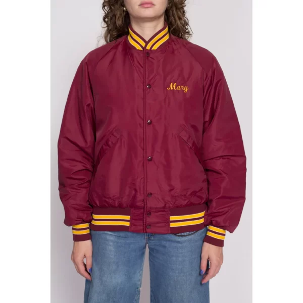 80s Crawler Welding Uniform Maroon Varsity Jacket