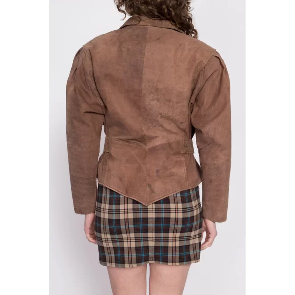 80s G-III Suede Cinched Waist Cropped Brown Jacket