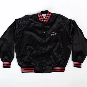 80s Safety Trucking Black Satin Varsity Jacket