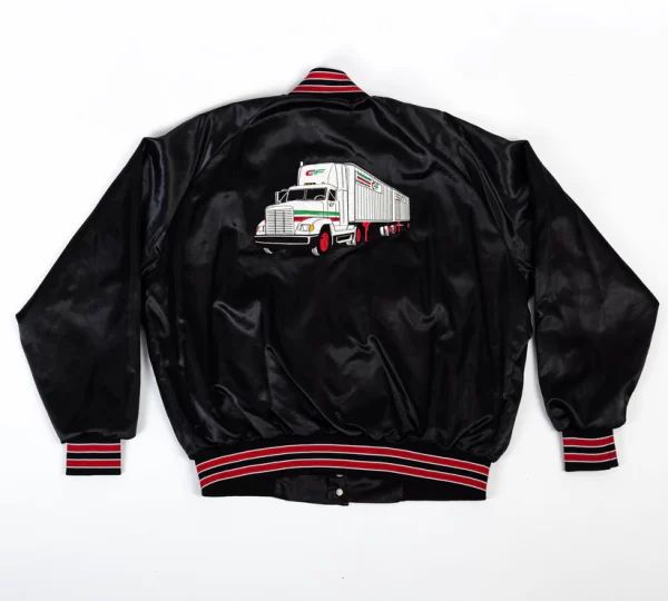 80s Safety Trucking Satin Varsity Black Jacket