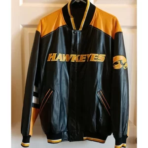 Black Iowa Hawkeyes Varsity Genuine Leather Jacket