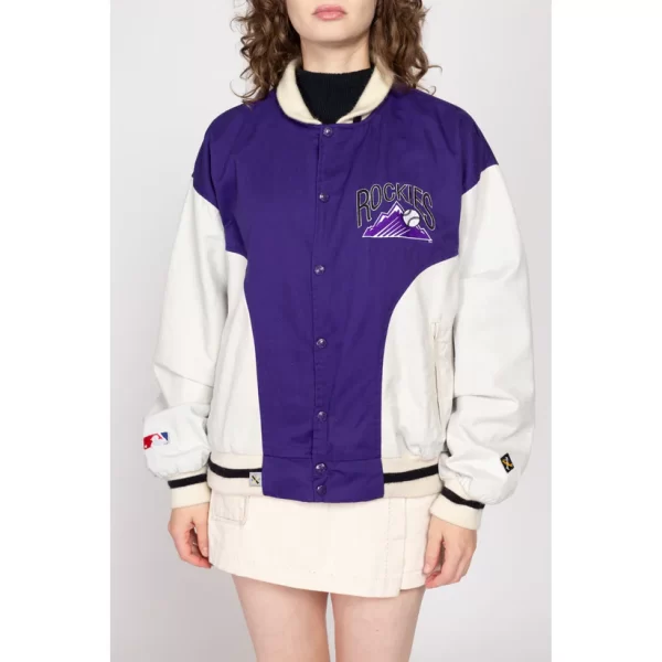 Lrg-XL 90 Colorado Rockies MLB Denim Varsity Jacket