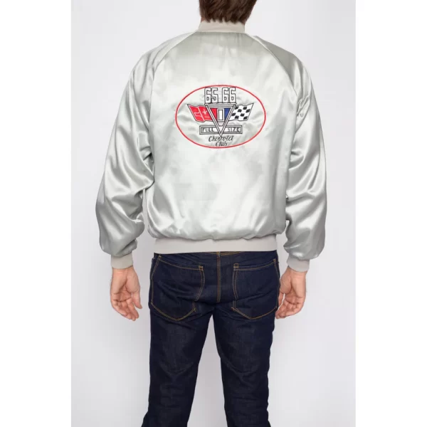 Medium 60 Chevrolet Car Club Silver Satin Jacket