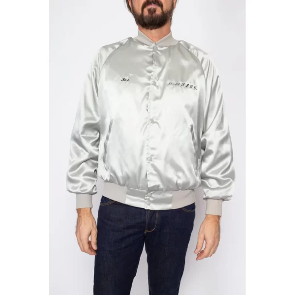 Medium 60s Chevrolet Car Club Silver Satin Jacket